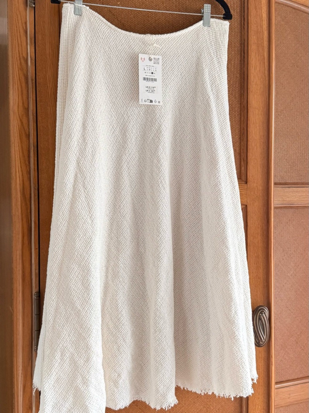 Zara Cream A-Line Textured Midi Skirt